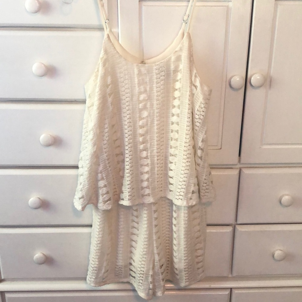 Beige Lacey spaghetti strap romper